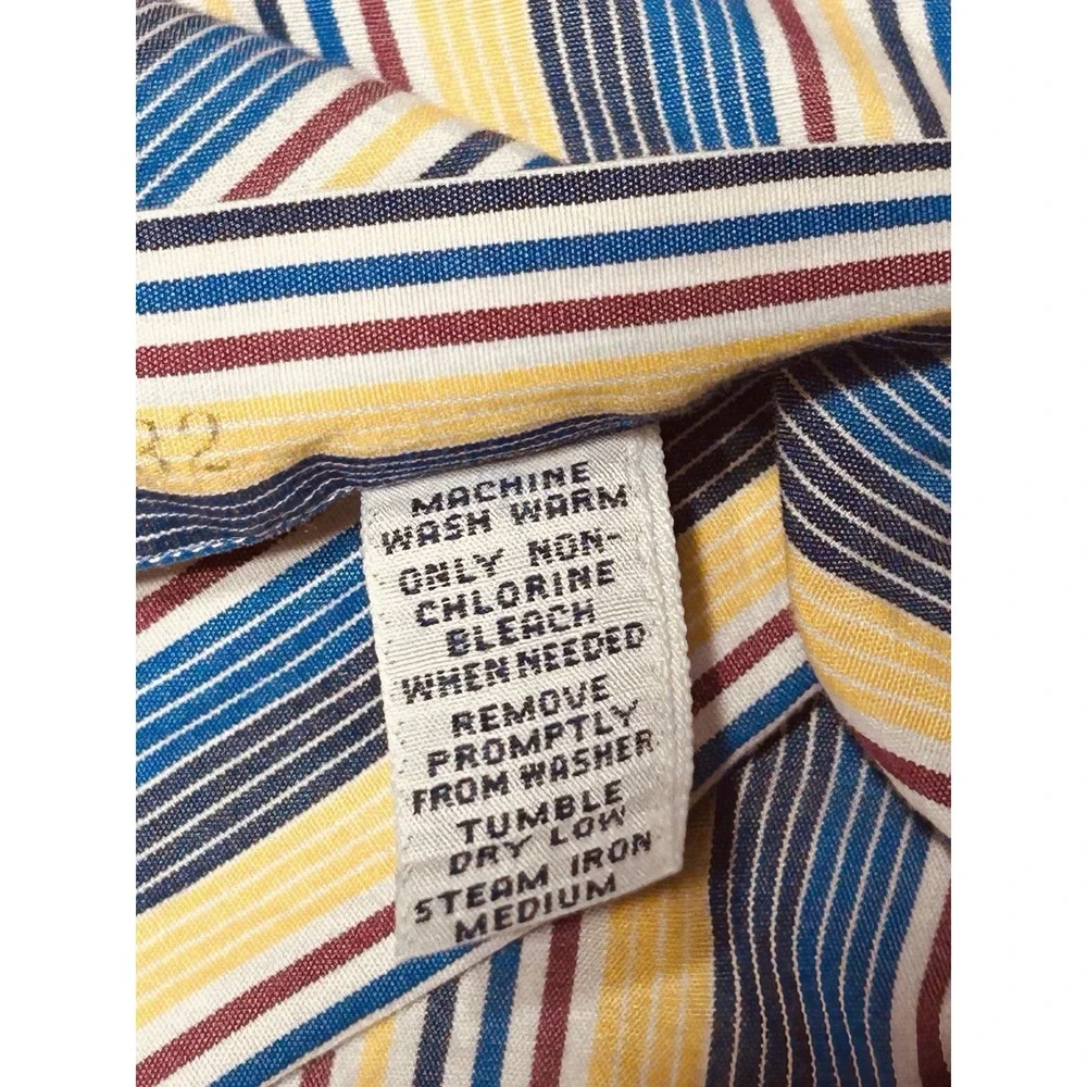 Polo Ralph Lauren Westerton Shirt Men's L Blue Yellow Stripe Two Ply Cotton VTG